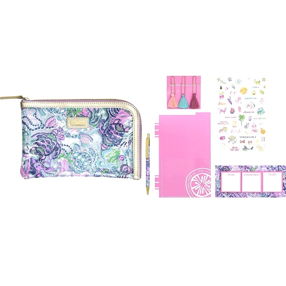 Lilly Pulitzer Agenda Bonus Pack Turtle Mermaid Zipper Pouch Pencil Case Set NWT - Picture 2 of 7
